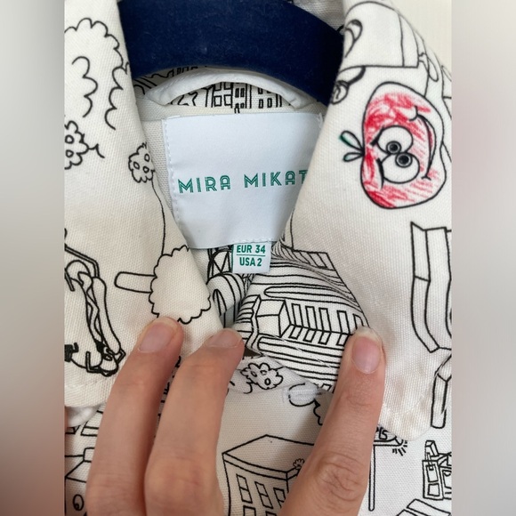 Mira Mikati Sleeveless Cityscape Print Shirt Dress Belted Collared Button Front - Picture 6 of 9